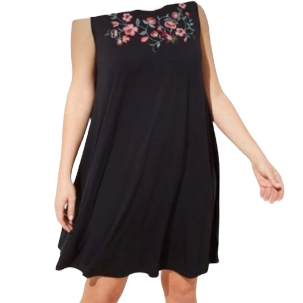 LOFT Floral Embroidered Sleeveless Swing Dress Black Size‎ 14 Feminine